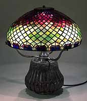 Geometric Peacock Tiffany lamp on Night blooming cereus base