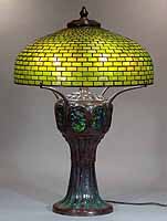 22" Geometric dome Tiffany on Turtleback tile bronze base